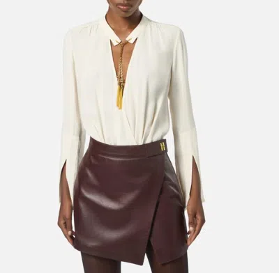 Elisabetta Franchi Bodysuit In Georgette Fabric With Jewel Details In Neutral