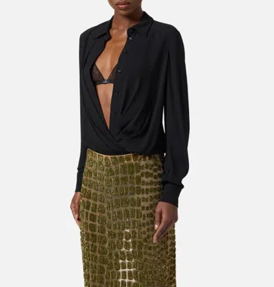 Elisabetta Franchi Fitted Bodysuit Shirt With Draped Front In Black
