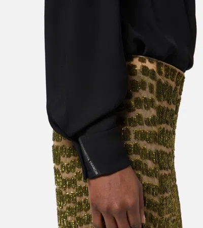 Elisabetta Franchi Fitted Bodysuit Shirt With Draped Front In Black