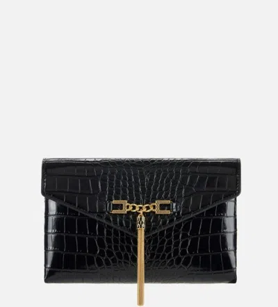 Elisabetta Franchi Crocodile-effect Chain Clutch In Black