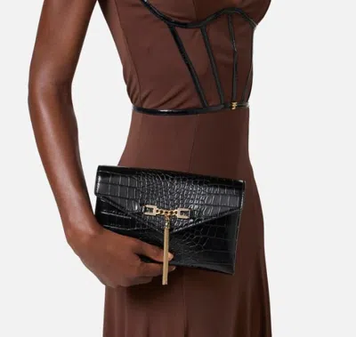 Elisabetta Franchi Crocodile-effect Chain Clutch In Black