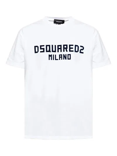 Dsquared2 White Crewneck T-shirt With Logo Lettering On The Front In White