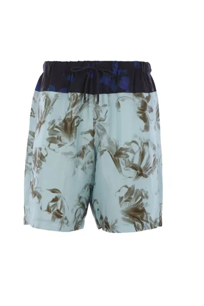 Dries Van Noten Floral Printed Drawstring Shorts In Blue