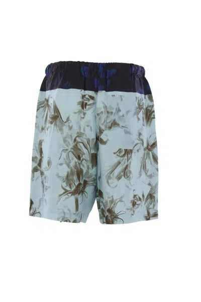 Dries Van Noten Floral Printed Drawstring Shorts In Blue