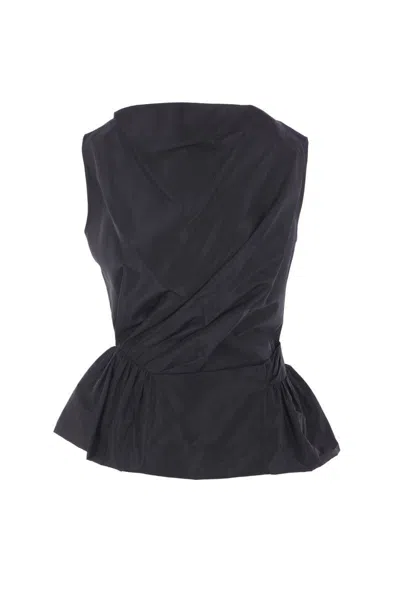 Simone Rocha Sleeveless Draped Peplum Top In Black