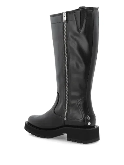 Ganni Buckle Knee-high Leather Lug Round Boots In Black