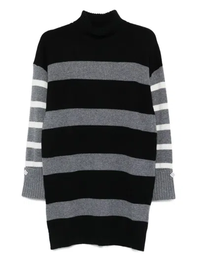 Liu •jo Horizontal Stripe Turtleneck Mini Dress In Black