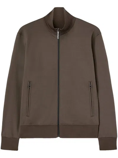 Palm Angels Chocolate Brown Jacket With Roll Neck And Logo Detail In Brown