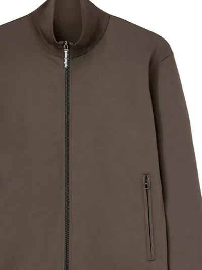 Palm Angels Chocolate Brown Jacket With Roll Neck And Logo Detail In Brown