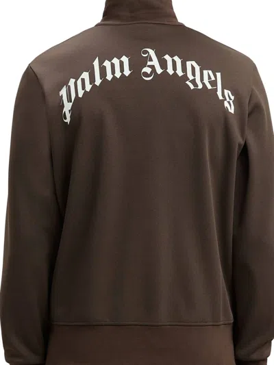 Palm Angels Chocolate Brown Jacket With Roll Neck And Logo Detail In Brown