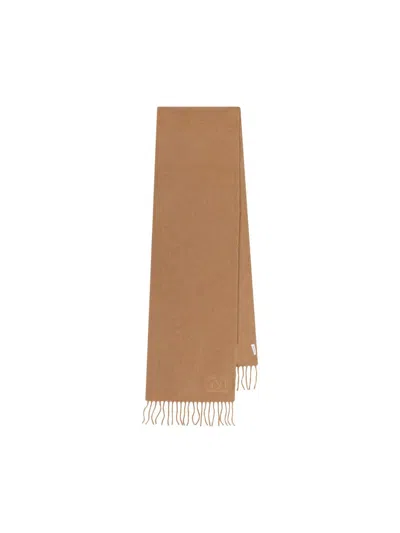Max Mara Embroidered Monogram Cashmere Stole With Fringed Edges In Brown