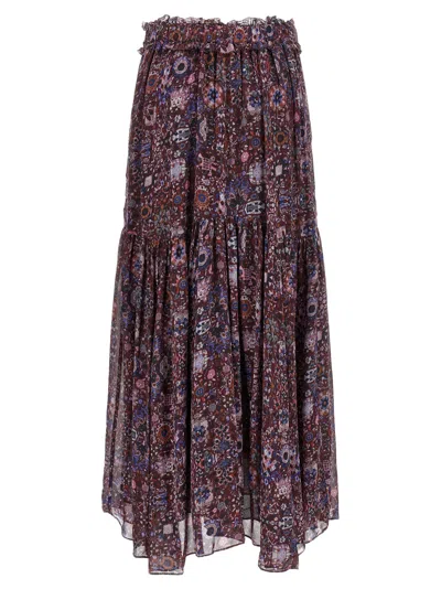 Isabel Marant Étoile Besma Long Printed Crepe Skirt In Brown