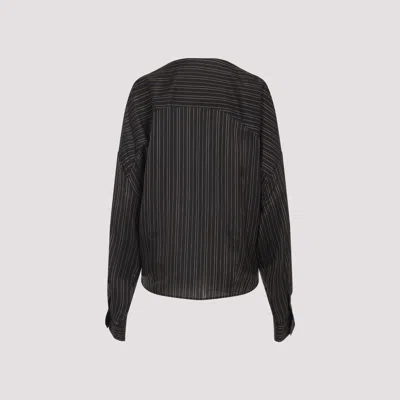 Dries Van Noten V-neck Striped Draped Long Sleeves Blouse In Black