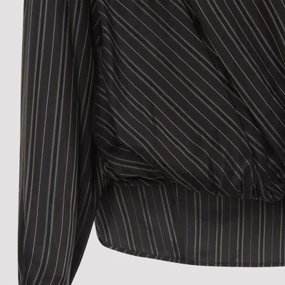 Dries Van Noten V-neck Striped Draped Long Sleeves Blouse In Black