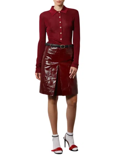 Self-portrait Bordeaux Viscose Bodysuit With Classic Collar In Burgundy