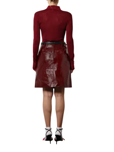 Self-portrait Bordeaux Viscose Bodysuit With Classic Collar In Burgundy