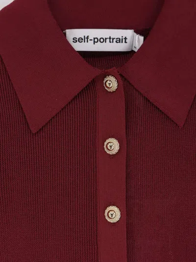 Self-portrait Bordeaux Viscose Bodysuit With Classic Collar In Burgundy
