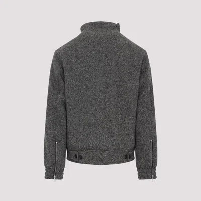 Dries Van Noten Patterned Wool Zip Jacket Front Pockets In Gray