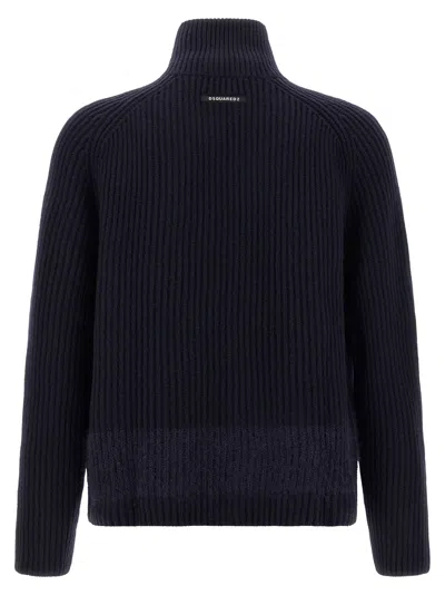 Dsquared2 Carded Wool Insert Cardigan Sweaters And Cardigans Blue In Black