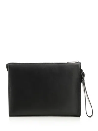 Fendi Leather And Canvas Ff Squared Clutch Bags In Black
