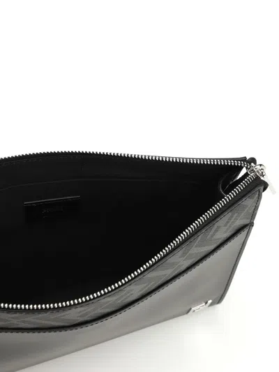 Fendi Leather And Canvas Ff Squared Clutch Bags In Black