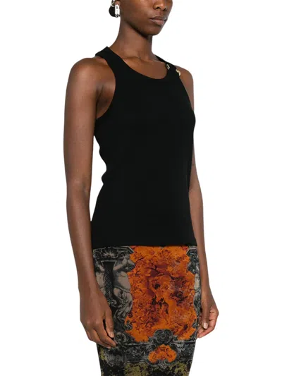 Jean Paul Gaultier Tank Top With Gold-tone Hardware And Ribbed Texture In Black