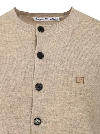 Acne Studios Crew Neck Wool Cardigan Knitwear Grey In Brown