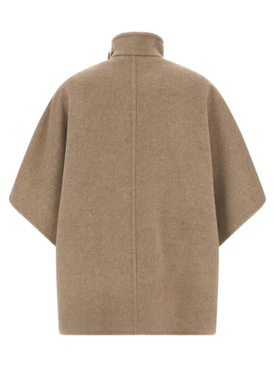 Max Mara Short-sleeve Wool Coat With Buckle Detail And Side Pockets In Brown