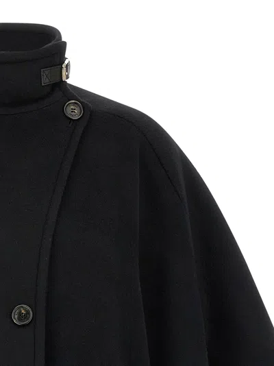 Max Mara Button Detail Cape With High Collar In Black