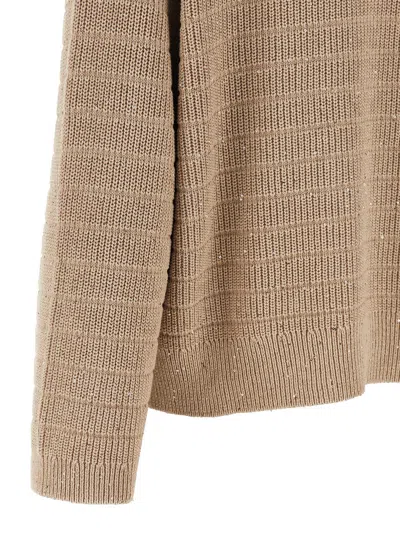 Brunello Cucinelli Diamond Cotton Sweater Sweaters And Cardigans Beige In Brown