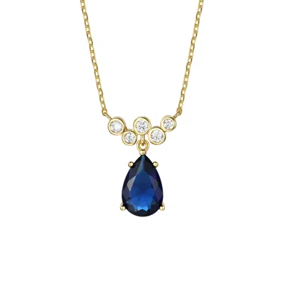 Genevive Jewelry Women's Blue / White / Gold Gold Plated Sterling Silver With Blue Sapphire & Cubic Zirconia Bubble C In Multi