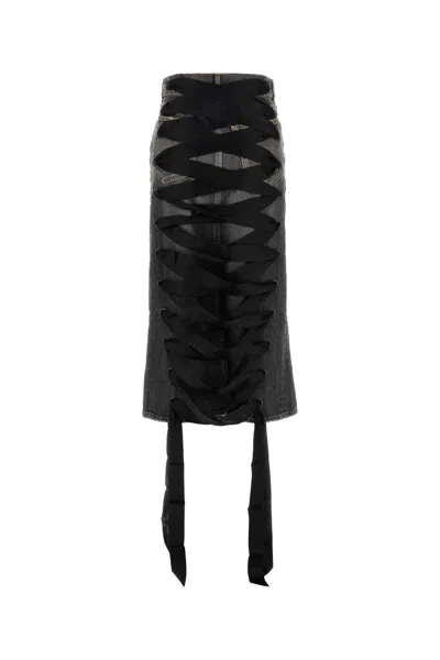 Balenciaga Denim Skirt With Laces Interwining In Black