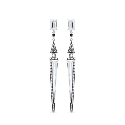 Sally Skoufis Women's Silver / Black / White Light Earrings With Natural Black Diamond & Man Made Cz Diamond Stimu In Multi