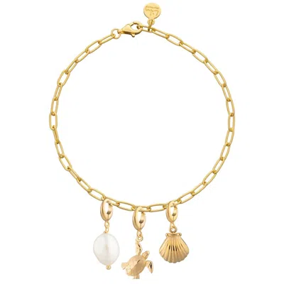 Lily Charmed Women's Gold Plated Ocean Oval Link Charm Bracelet