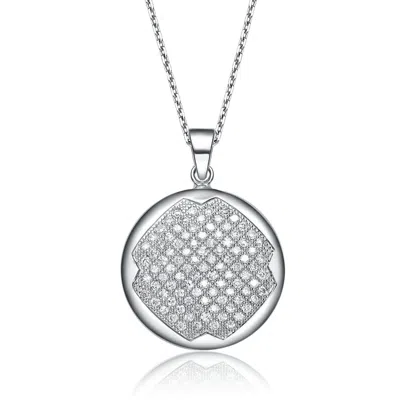 Genevive Jewelry Women's White / Silver Sterling Silver White Cubic Zirconia Stones Round Pendant In Multi