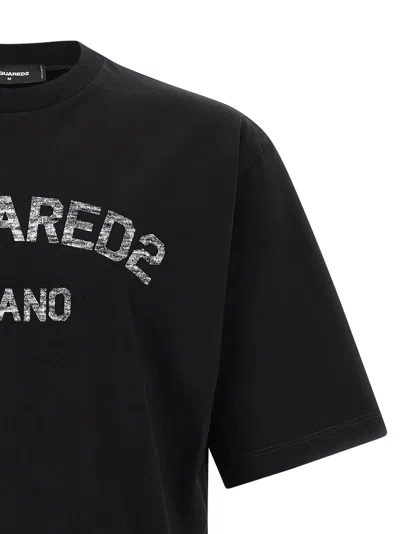 Dsquared2 Loose Fit Black Cotton T-shirt With Vintage Logo In Black