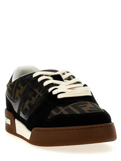 Fendi Match Suede Sneakers With Jacquard Ff Fabric Inserts