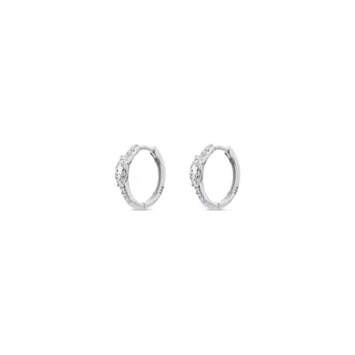 Sally Skoufis Women's Silver / White Natural Huggie Earrings With Man Made Cz Diamond Stimulant In Sterling Silver In Multi