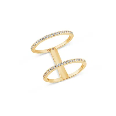 Sally Skoufis Women's White / Gold Layer Ring With Man Made Cz Diamond Stimulant In Sterling Silver & 18k Gold Ver In Multi