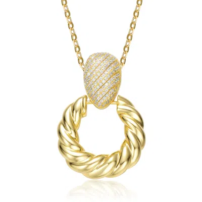 Genevive Jewelry Women's Gold / White Rachel Glauber Yellow Gold Plated Cubic Zirconia Pave Twisted Rope Drop Hoop Do In Multi