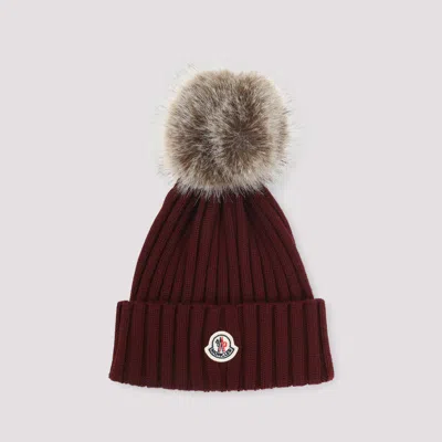 Moncler Maroon Pom Pom Beanie Hat In Burgundy