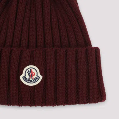 Moncler Maroon Pom Pom Beanie Hat In Burgundy