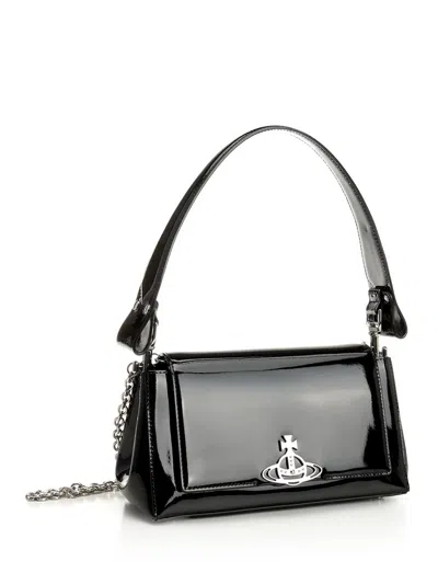 Vivienne Westwood Orb-embellished Patent Leather Shoulder Bag In Black
