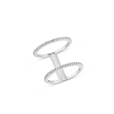 Sally Skoufis Women's White / Silver Layer Ring With Man Made Cz Diamond Stimulant In Sterling Silver In Multi