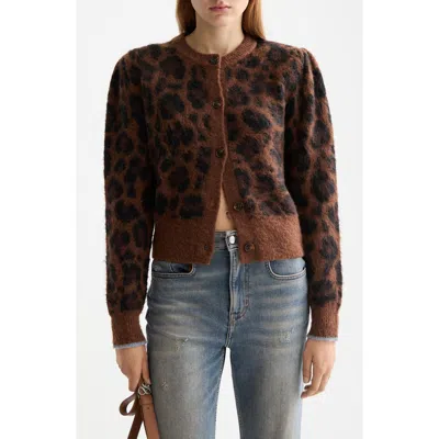 Scotch & Soda Fuzzy Jacquard Cardigan In Animal Print
