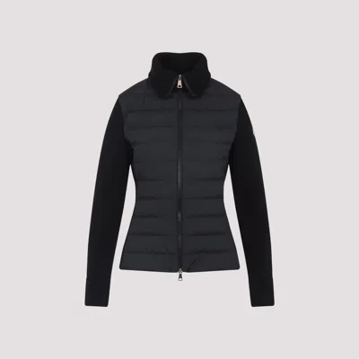 Moncler Quilted Ribbed Collar Long Sleeves Jacket In Black
