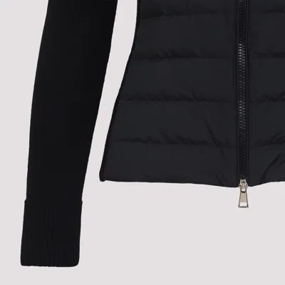 Moncler Quilted Ribbed Collar Long Sleeves Jacket In Black