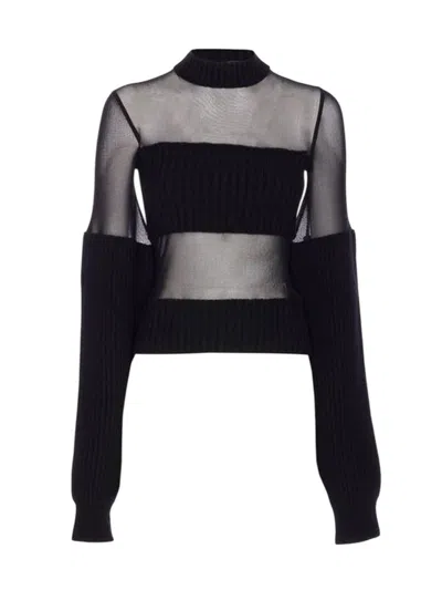Jean Paul Gaultier Lambswool Ribbed Mesh Cut Out Sweater In Black