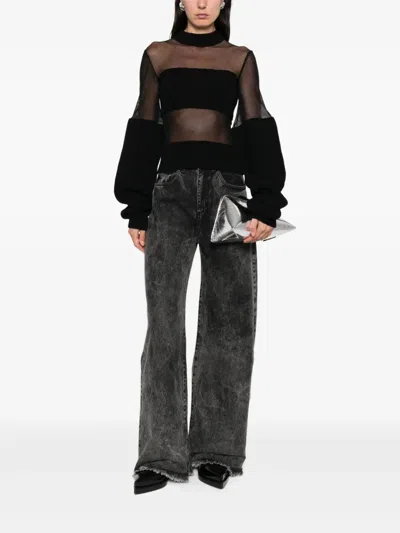Jean Paul Gaultier Lambswool Ribbed Mesh Cut Out Sweater In Black