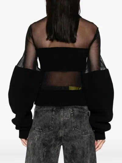 Jean Paul Gaultier Lambswool Ribbed Mesh Cut Out Sweater In Black